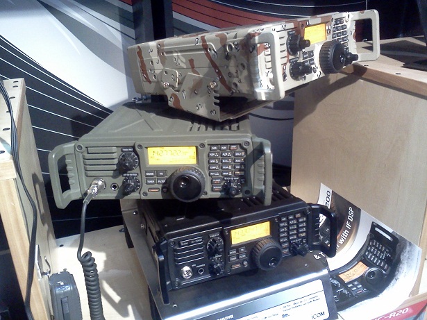 IC-7200 transceivers stacked up at Icom booth in Dayton.