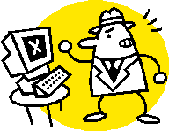 cartoon guy shaking fist at dead computer