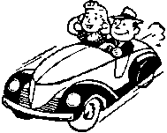 Cartoon couple driving in convertable