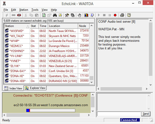 Echolink test server screenshot