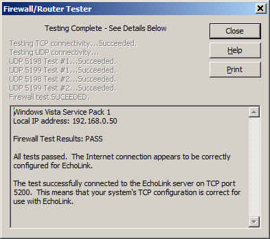 "Firewall test results: PASS". 