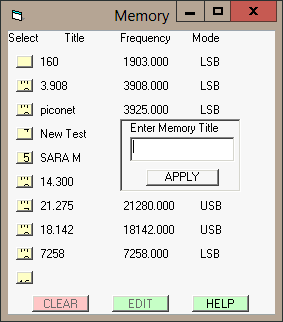Screenshot of Memory dialog showing Enter Memory Title field and APPLY button.