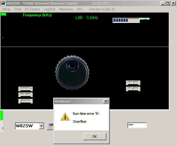 Screenshot showing Run-time error '6': Overflow