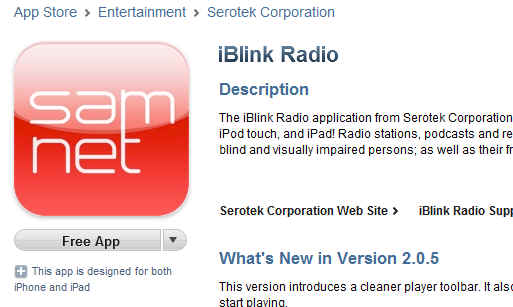 Screenshot of Apple App Store showing iBlink Radio. 