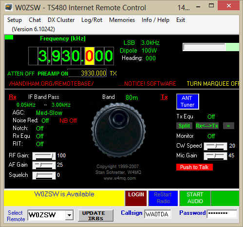 Screenshot of w4mq IRB client software version 6.10242