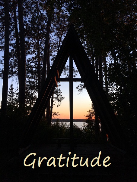 Photo of Chapel at Courage North with the word, Gratitude, across the bottom.