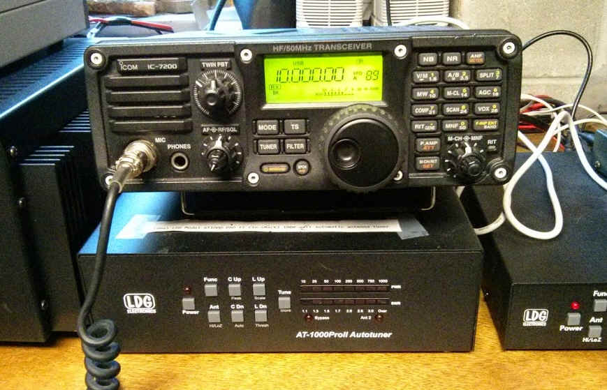 Photo of Icom IC-7200 with LDG auto-tuner and power supply.