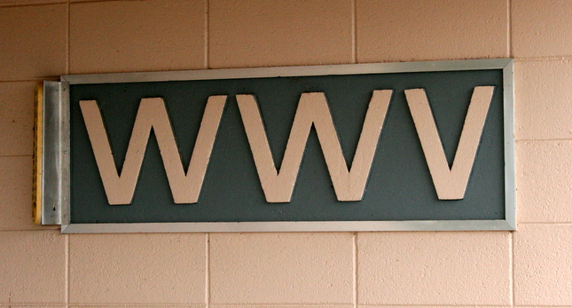 Photo of sign with WWV in large letters.